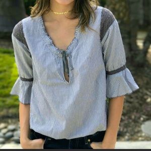 Free People Bell Sleeved Boho Peasant Top Sz 4